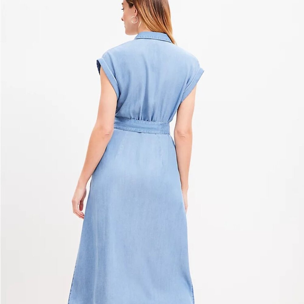 NEW LOFT Petite Women Chambray Midi Pocket Shirtdress Size 10 Petite - Picture 2 of 3